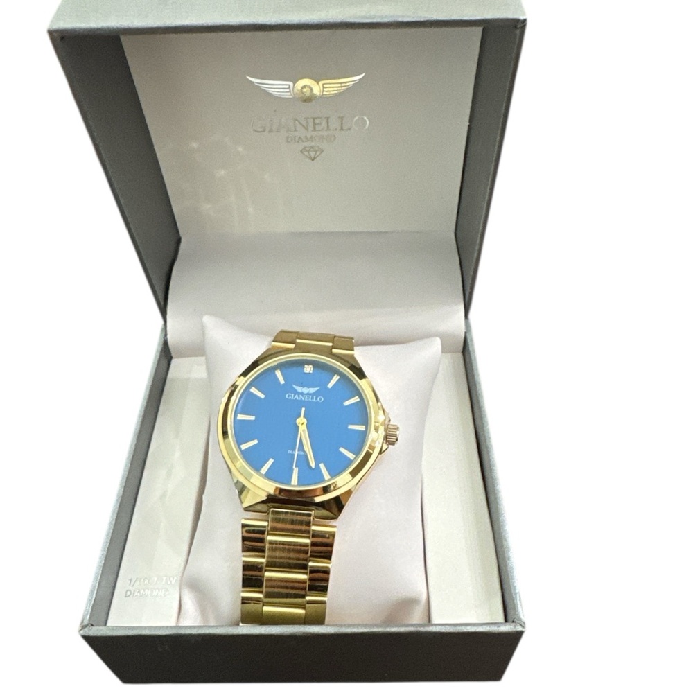 Gianello Genuine Diamond Giotto Round Gold Men Watch New
